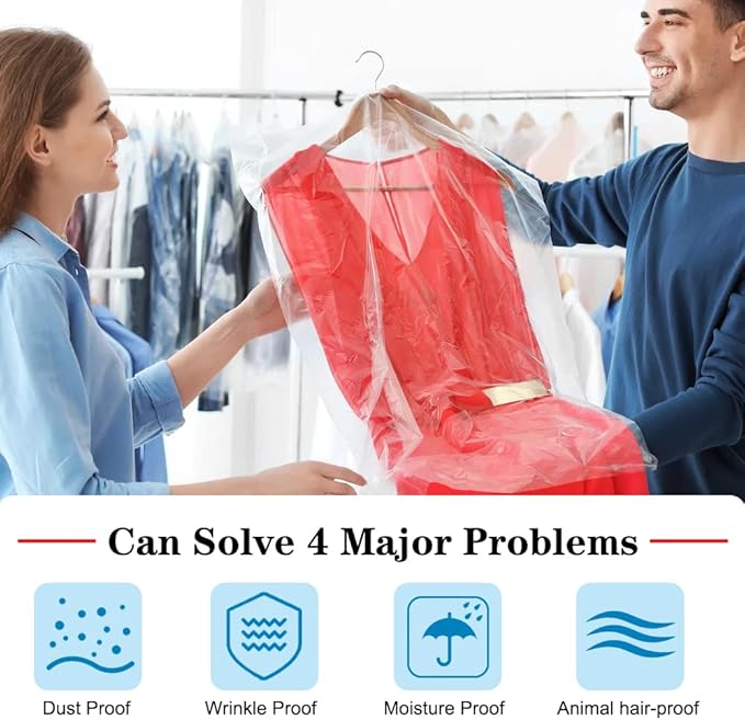 BEISHIDA 25PCS 35.5 Inch Plastic Garment Bag-Plastic Clear Dry Cleaner Laundry Bags for Clothes Cover Hanging Clothes Storage for Coat Suit Shirt Jacket Skirt