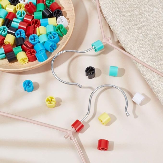 GORGECRAFT 210Pcs 7 Colors Clothes Hanger Markers Blank Tags Plastic Garment Hanger Size Markers Assortment Kit Fit 9.5mm Rod for Clothing Snap Number Labels Accessories Color Coding with Storage Box