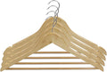 Home Basics 5 Pack Wooden Non-Slip Suit Hangers with Pants Bar – Smooth Finish Solid Wood Coat Hanger 360° Swivel Hook and Cut Notches for Jacket, Pant, Dress Clothes Hangers (Natural)