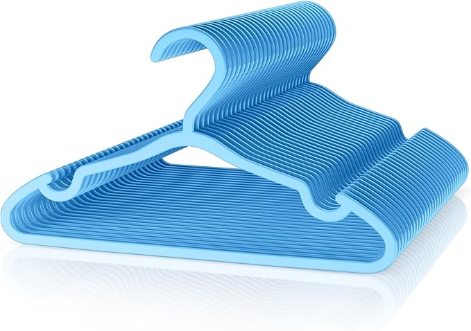 Plastic Kids Hangers - 30 Pack Non-Slip Baby Clothes Hangers for Closet, Toddler & Newborn Clothing Pants, Skirts, Coats (Blue)