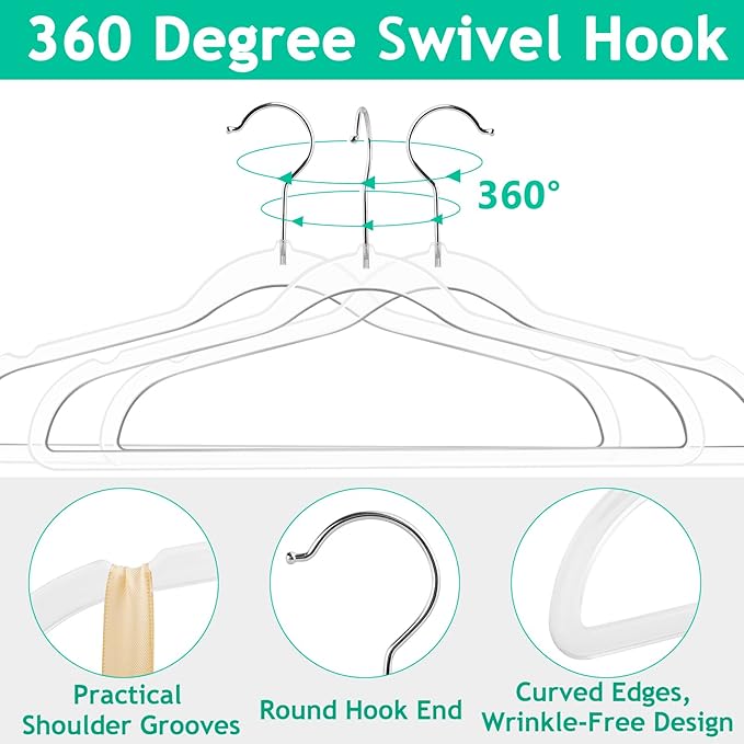10 Pack Clear Plastic Hangers, 16.1 Inch Heavy Duty Clothes Hangers, Space Saving Clear Acrylic Hanger with 360 Degree Swivel Hook and Notches, Coat Hanger for Clothes Shirts Dresses