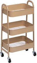 AGTEK 3 Tier Utility Rolling Cart with Lockable Wheels, Metal Multifunctional Storage, Organizer Cart for Kitchen, Office, Living Room, Makeup, Craft, Art Studio, Sand