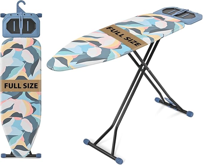KINGBOARD Ironing Board, Metal Panel Foldable Iron Board with Rest, 7 Height Adjustable, Portable Ironing Board, Heavy Duty Folding Iron Stand with Hanger, 45 x 15, Deep Blue