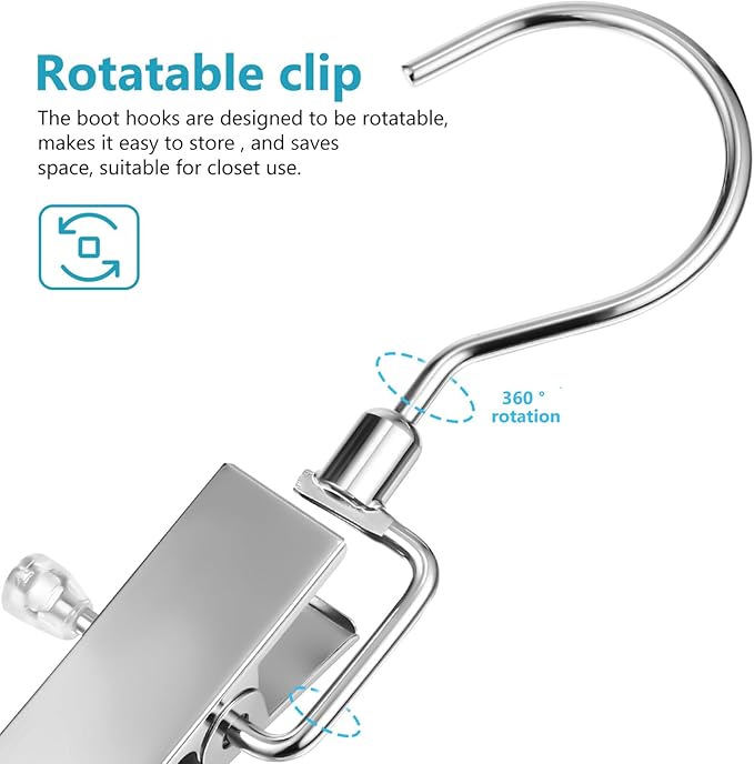 Zerodeko 10 Pack Metal Laundry Hangers with Swivel Hooks, Hold Boots Clips Pin Stainless Steel Portable for Hanging Clothes Towels in Home, Travel