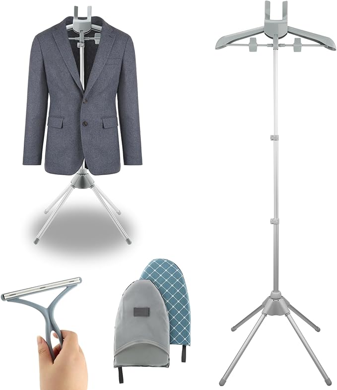 Garment Steamer Hanger, Steamer Stand with Ironing Glove & Lint Remover, Adjustable Handheld Clothes Steamers Rack for Home
