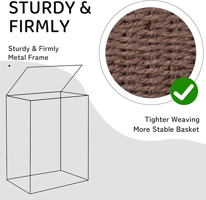 OIAHOMY Laundry Hamper with Lid, 23.8 Gal (90L) Wicker Hamper with Removable Liner Bags, Handwoven Clothes Basket with Handles, Foldable Woven Paper Rope Basket for Laundry Room, Bedroom-Brown