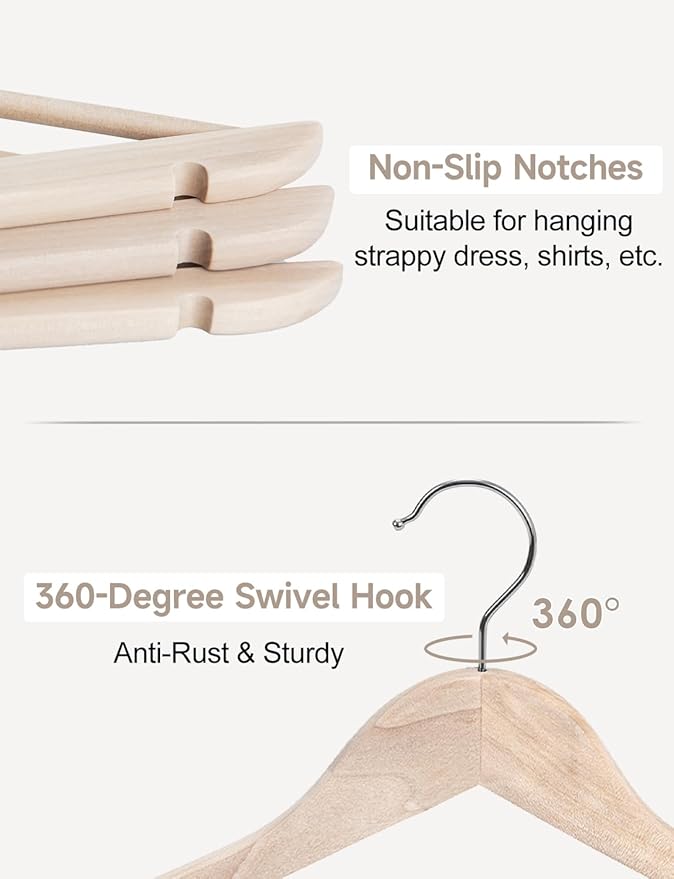 StorageWorks Clothes Hanger 20 Pack, Wooden Coat Hangers for Shirts, Jackets, Pants, Suits, Sweaters, Lotus Wood