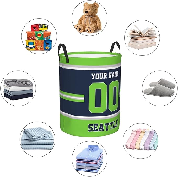 Custom Seattle Laundry Hamper Personalized Laundry Basket Customized Name And Number Collapsible Storage Basket for Bedroom Bathroom Living Room Gifts