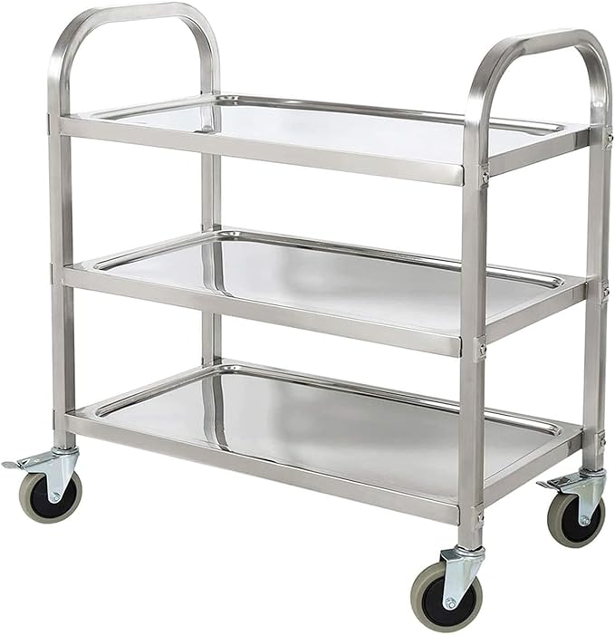 tonchean Stainless Steel Utility Cart 30x16x33 inch 3 Tier Restaurant Carts with Lockable Wheels Serving Rolling Carts for Restaurant Catering Home Commercial Grade & Easy Assembly 400 lbs Capacity
