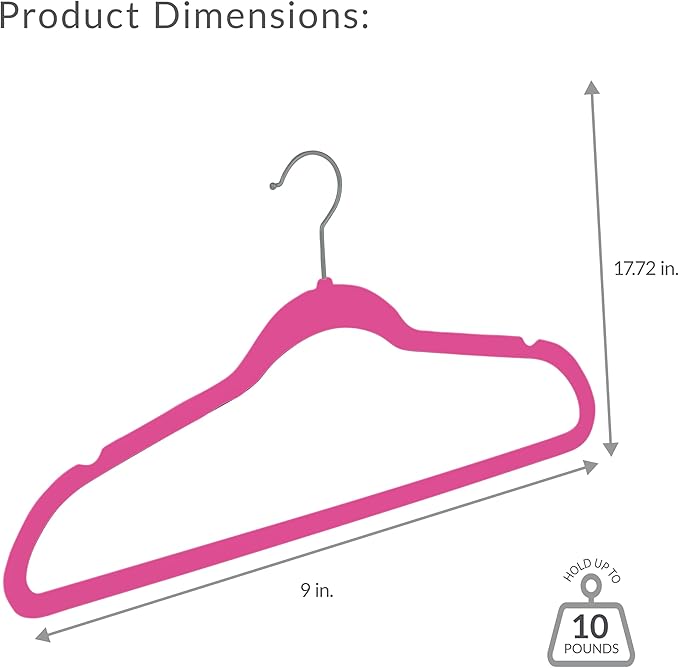 Simplify Slim Velvet Clothes Hangers | 50 Pack | Non-Slip | Shirts | Suit | Pants | Dresses | Garments | Closet Storage & Organization | Durable | Fuchsia