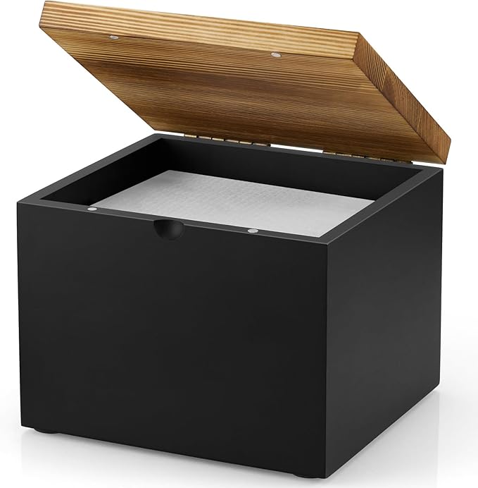 Disposable Face Towel Holder, Wooden Box Compatible with Clean Towels XL(NOT Included), Black Container for Cleansing Facial Dry Wipes, Face Towelettes Bathroom Counter Storage