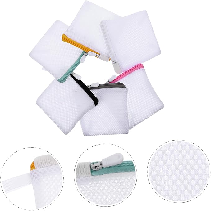 6-Pack Mesh Laundry Bags with Zipper for Washing Machine Travel & Delicate Clothing Organizer Foldable Lightweight Mesh Wash Bags for Bras Underwear