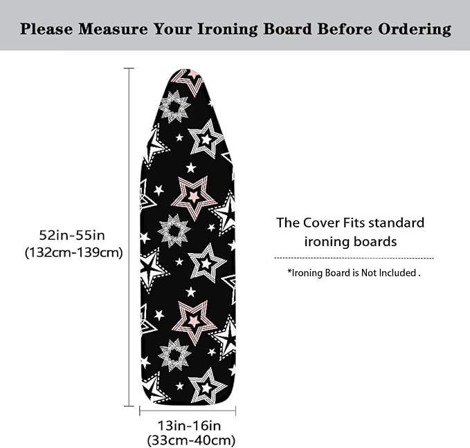 Black Fashion Iron Board Cover with Elastic Edge Large Fits All Standard Size Ironing Board Covers Heavy Duty Pressing Cloth for Ironing Stain Resistant