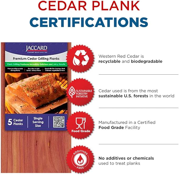 Jaccard Premium Cedar Planks, For Grilling, Fish, Meat, and Veggies, 6.5" x 3.5", 5 Small Planks for Gas, Ceramic, and Charcoal Grills