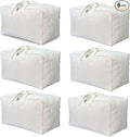Soft Canvas Clothes Storage Bags with Four Carrying Handles and Clear Window, Closet Organizer for Clothing, Blankets Sheets Pillows and Bedding, 55L, 6 Pack, White