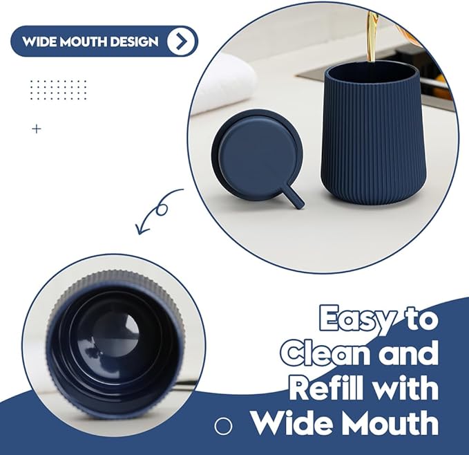 Striped Foaming Hand Soap Dispenser with Leak-Proof Pump for Bathroom and Kitchen Countertop 11oz Navy Blue