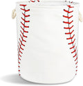 Baseball Texture Laundry Basket with Handles Collapsible Laundry Hamper Waterproof Toy Organizer Funny Dirty Clothes Hamper for College Dorm Bathroom Bedroom
