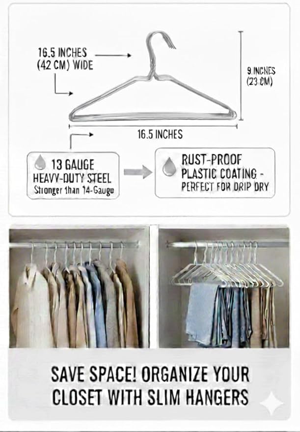 White Plastic-Coated Wire Hangers 16” (40.5cm) – Heavy-Duty Rust-Resistant Steel Clothes Hangers for Drip Dry & Everyday Use, 20 Pack