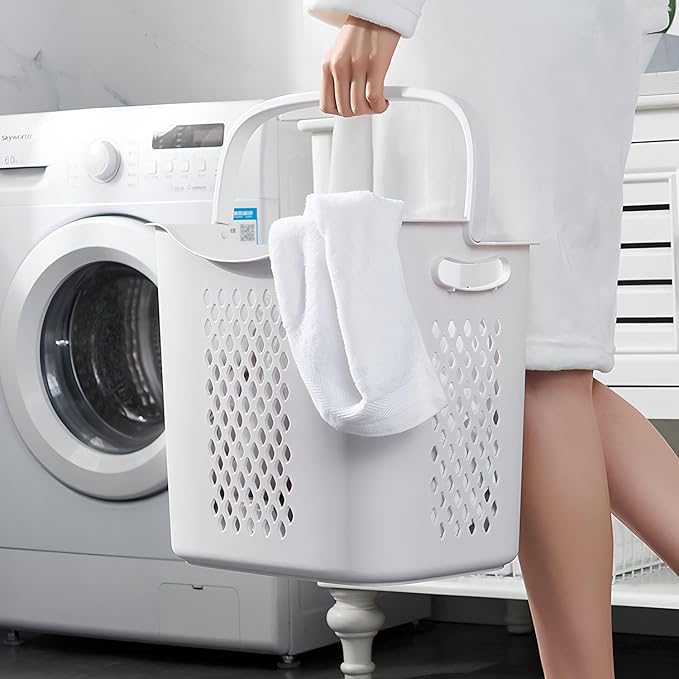 4-Tier Vertical Laundry Basket with Wheels, Tiered Laundry Organizers and Storage with Removable Basket, Vertical Rolling Laundry Hampers for Laundry Room, Dorm, Bathroom, White