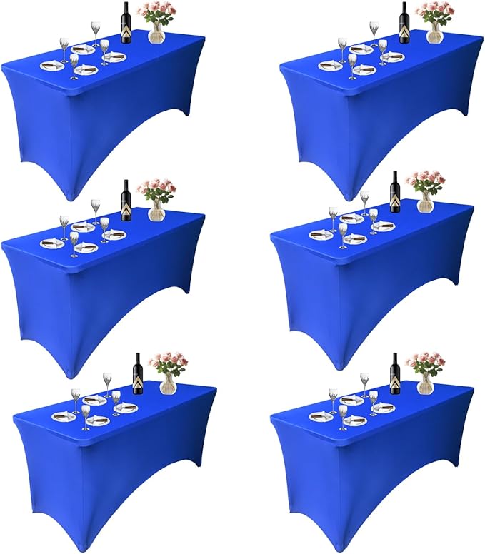 6 Pack - Elegant Blue Stretch Spandex Table Cover (72Lx30Wx30H Inches), Non-Iron Fitted Tablecloth for 6-Foot Rectangular Folding Tables -Ideal for Banquets, Weddings & Festivals
