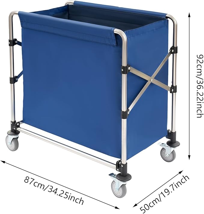 Commercial Laundry Cart with Wheels, 220lbs Laundry Cart for Home Hotel, Capacity Heavy Duty Rolling Hamper with 4 Locking Wheels and Oxford Cloth for Home, Dorm, Hotel, and Commercial Use (Blue)