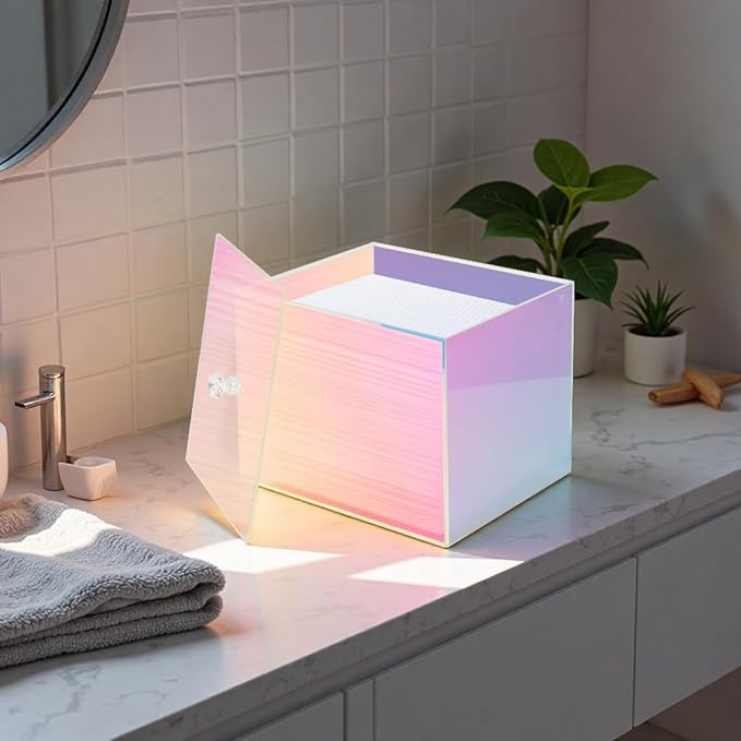 Weiai Face Towel Box, Acrylic Facial Disposable Towelettes Holder Container for XL Face Towels and Protects from Dust, Rainbow