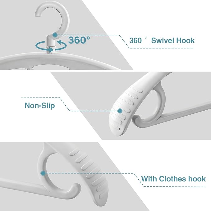 Plastic Clothes Hanger, Extra Thick Plastic Wide Shoulder Adult 360 Degrees Rotate Slip Resistant Standard Clothing Hanger Ideal for Everyday Use Light Green 10 Pack