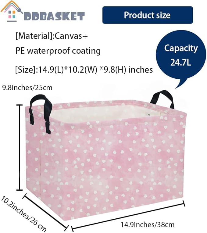 Rectangular Valentine's Day Baskets,Heart Basket,Pink Girls Basket Kids Storage Bin Love Room Decor for Home.(Dreamy Love)