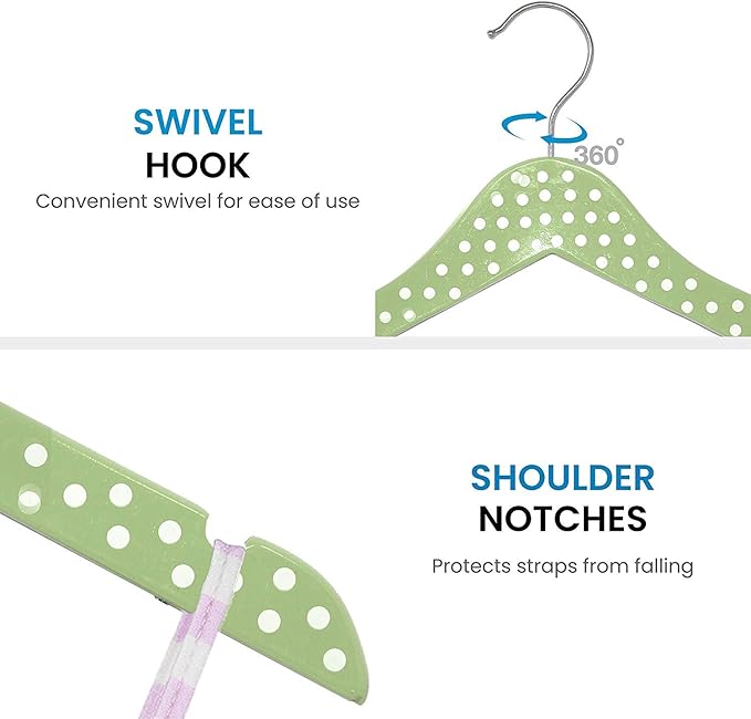 ZOBER High-Grade Children's Wooden Hangers (10 Pack) Durable Wooden Hangers for Nursery Kids,Toddler with Notches, 360° Hook