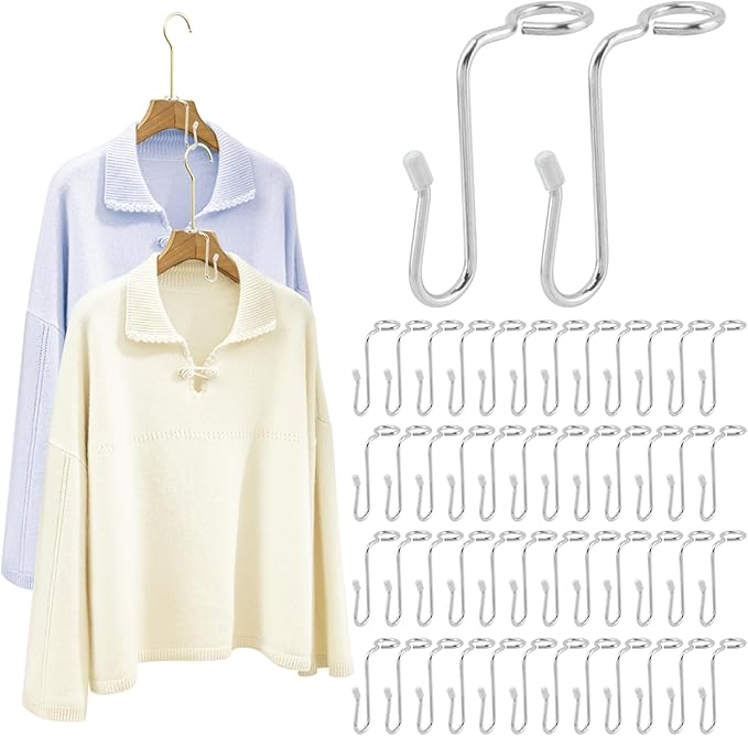 50 Pcs Stainless Steel + Silicone Hanger Connector Hooks, Space Saving Clothes Hanger Extender Hooks