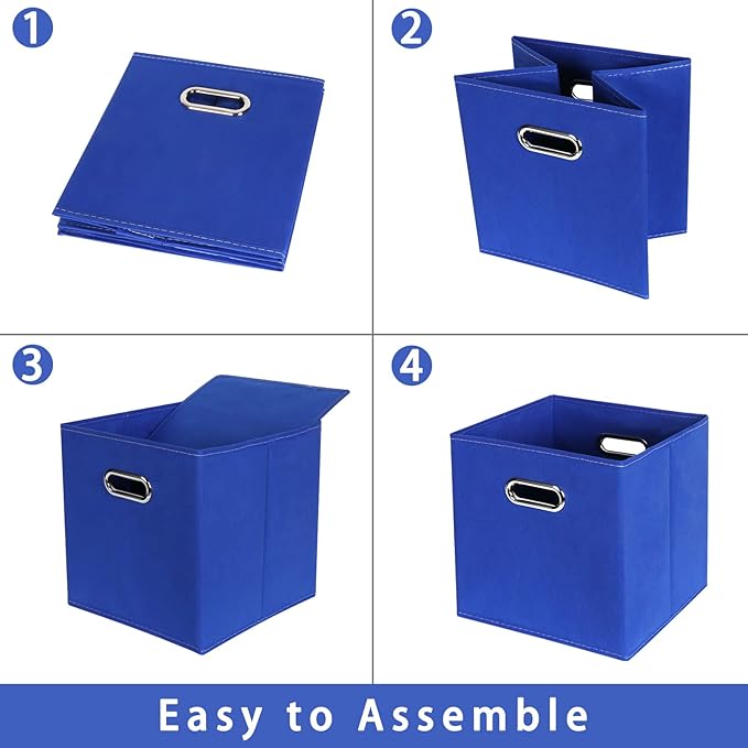 Dark Blue Fabric Storage Bins, Set of 3, 11x11x11, Foldable Cube Bins for Cloth or Accessory Storage