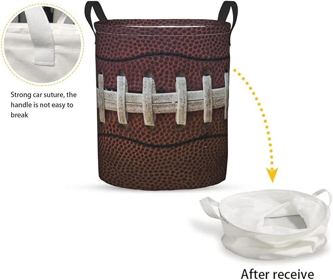 Dujiea American Football Themed Laundry Basket Round with Handle, Collapsible Foldable Canvas Storage Bin Dirty Clothes Bag for Laundry/Toys Organizer/College Dorm/Nursery/Decor(2 Sizes)