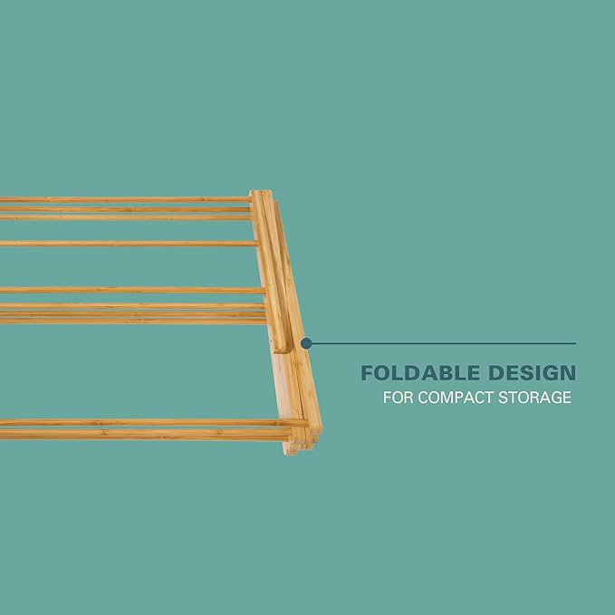 Gibson Home Riverrun Foldable Bamboo Drying Rack for Clothes & Towels – 2-Tier Collapsible Laundry Drying Rack, Space-Saving Air Dry Stand for Clothes, Towels, Blankets, etc for Indoor & Outdoor Use