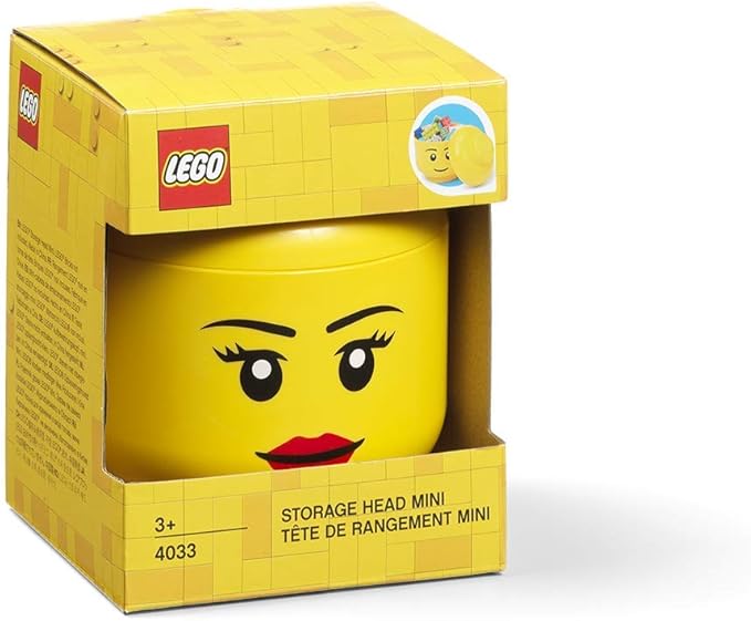 Room Copenhagen, LEGO Storage Head (Mini) - Girl - 4 x 4.5 Inches (10.2 x 11.5 cm) - Stackable Plastic Storage Box with Lid for Kids' Toy Organizer and Room Decor