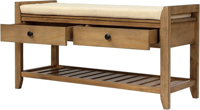 Harper & Bright Designs TREXM Shoe Rack with Cushioned Seat and Drawers, Multipurpose Entryway Storage Bench (Old Pine)