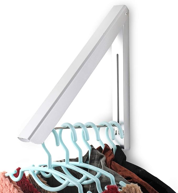 Folding Clothes Hanger Wall Mounted Indoor Outdoor Aluminum Space Savers Clothes Rack Holder Slim Design for Bedroom, Bathroom, Balcony