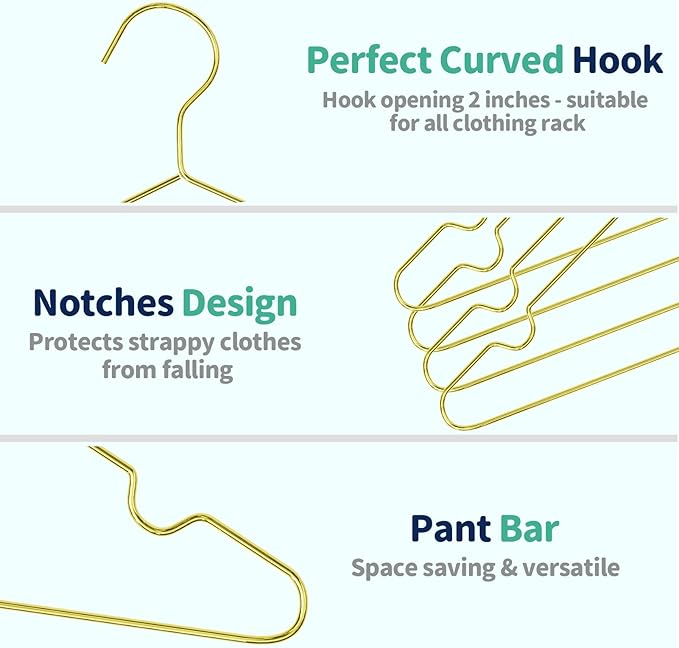 SPECILITE 30 Pack 11.8” Gold Kids Baby Metal Hangers with Notches for Toddler Clothes, Shirt, Children Coats, Infant Dress, Pants, 0.12" Thick Space Saving, Heavy Duty
