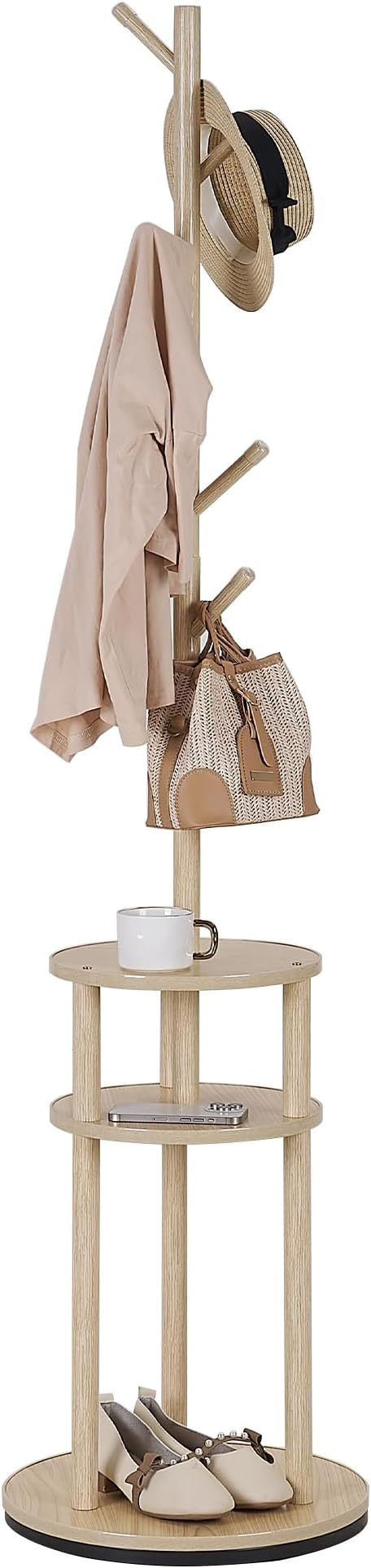 VECELO Coat Rack Freestanding, Entryway Hanger Stand, Umbrella Holder