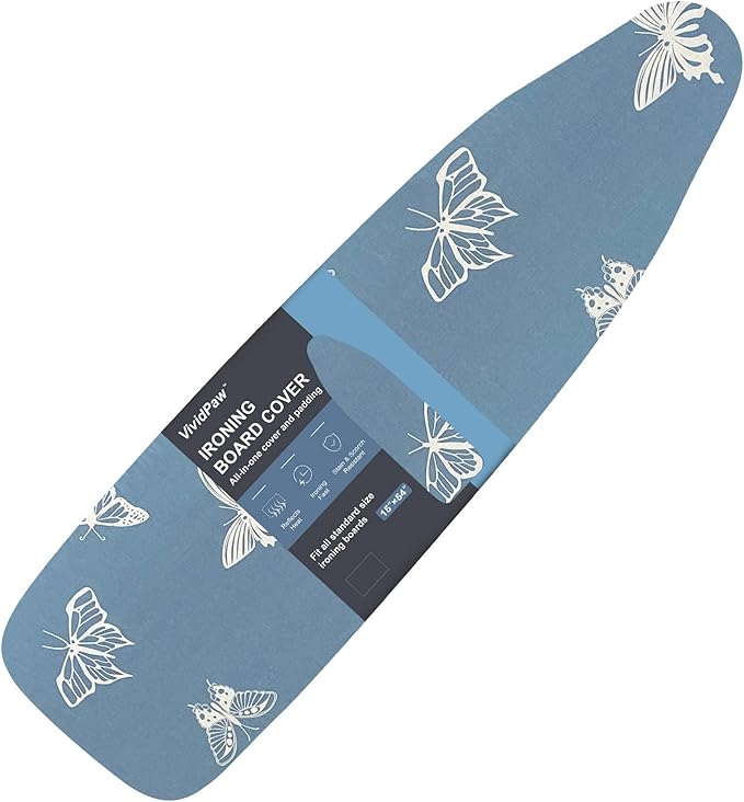Ironing Board Cover and Pad, Standard Size 15x54, Thick Padding, Elastic Edge, Resist Scorching, Adjustable Fastener, Heavy Duty Floral Iron Board Covers (Butterfly)