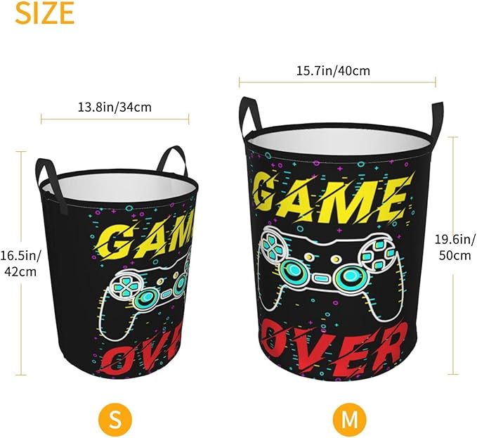 Gamer Funny Round Laundry Hamper Game Joystick Storage Basket Toys Clothes Organizer Bin For Home Bathroom Bedroom Dorm Nursery, 38L