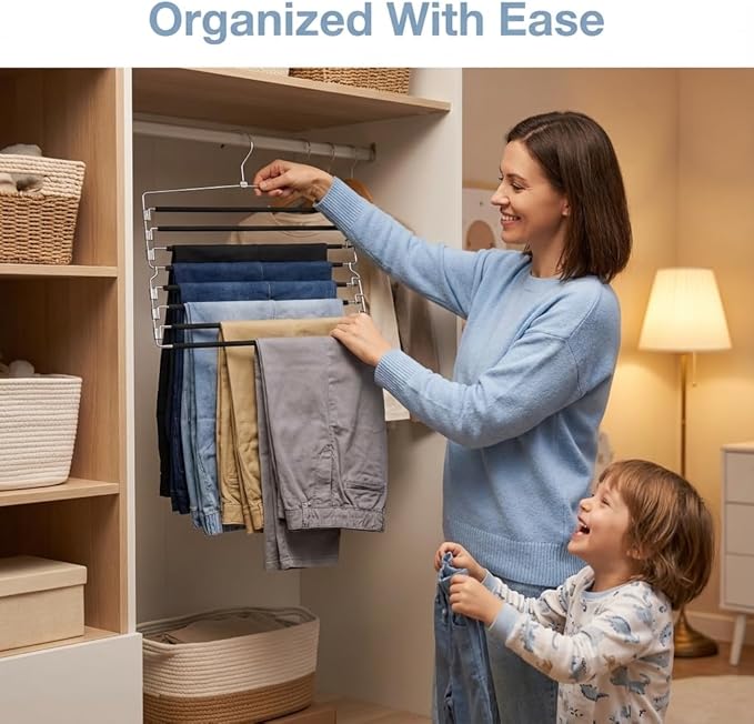 USTECH Arm Pants Hanger-8 Tier, Multi Tier Swing Hanger with Foam Padding & Removable Arm, Storage Organizer, Pack of 2, Foldable