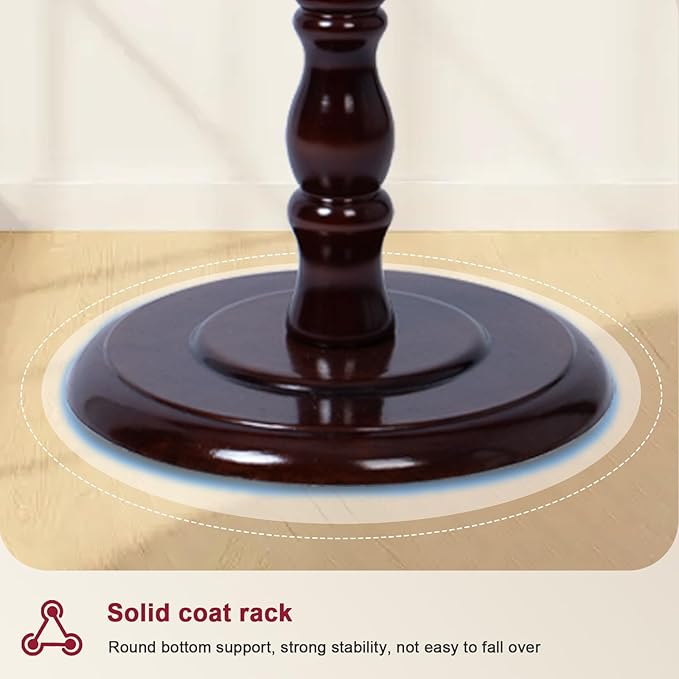 Wood Coat Rack Freestanding with 14 Hooks, 73 Inches Adjustable Height Coat Rack Stand, Vintage Hall Tree Coat Racks with Stable Round Base for Entryway, Bedroom (Reddish Brown-Metal Hook)