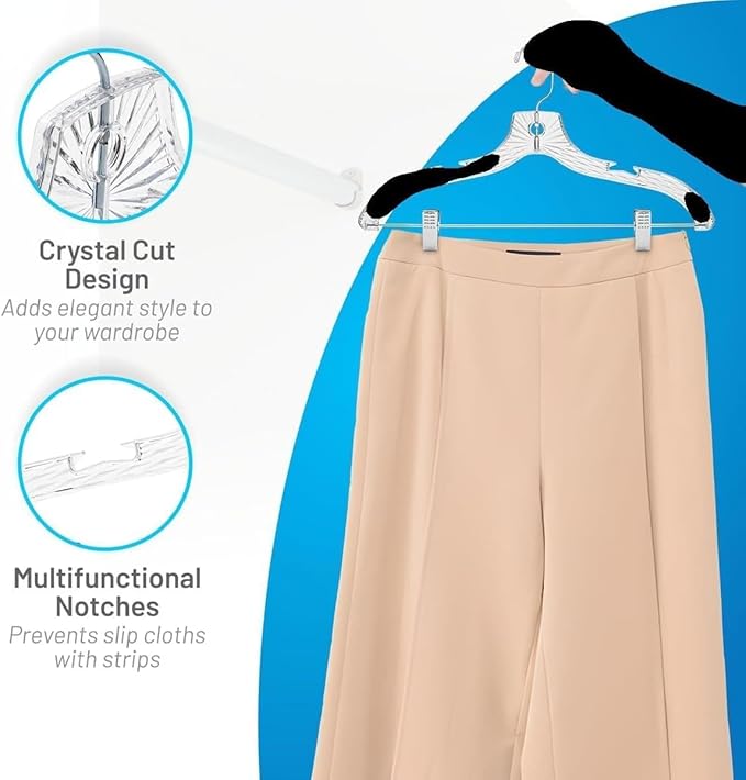 Clothes Hangers with Clips Plastic Set of 100 Pack Heavy Duty Hangers Dresses, T-Shirts Shirt Suit Hangers for Closet Organization Crystal Clear Hanger Pants Skirt Hanger Women and Men