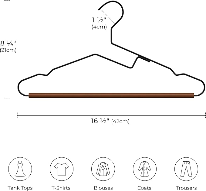 StorageWorks Wire Hangers with Wooden Bar, Heavy Duty Metal Hanger for Pants, Coats, Shirts, Jackets and Suits, 20 Pack
