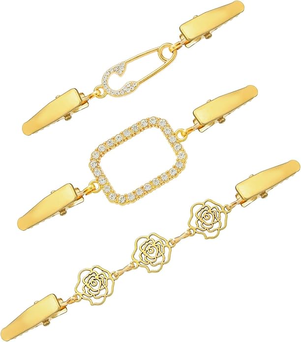 Vintage Sweater Clips Shawl Dresses Shirt Clips Retro Cardigan Collar Chain Clips Brooch Pins for Women