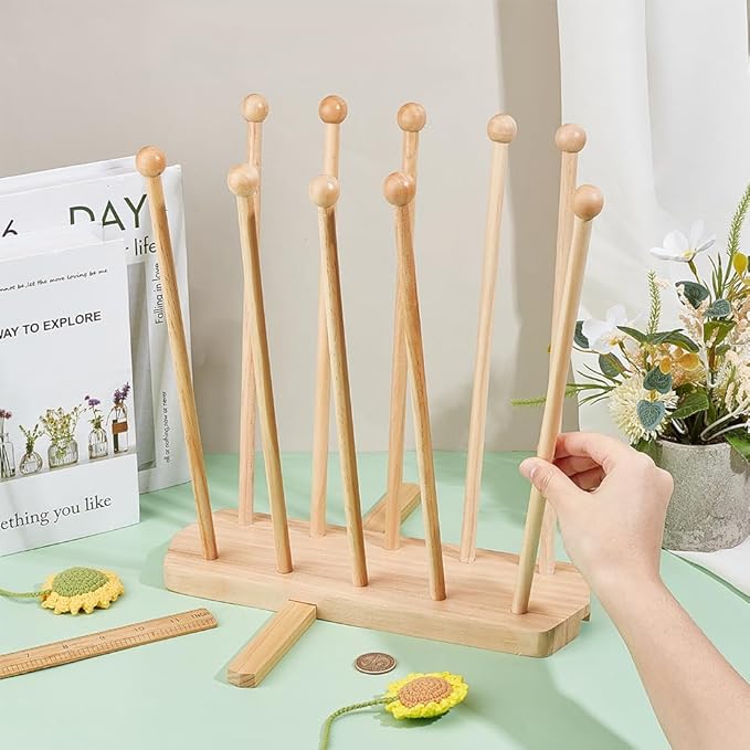 BENECREAT Plastic Bag Drying Rack, Reusable Bag Cup Drainer Holder with 10 Sticks Pinewood Drying Rack for Drying Food Storage Bags, Drinking Cups, Bottles, Dishcloths