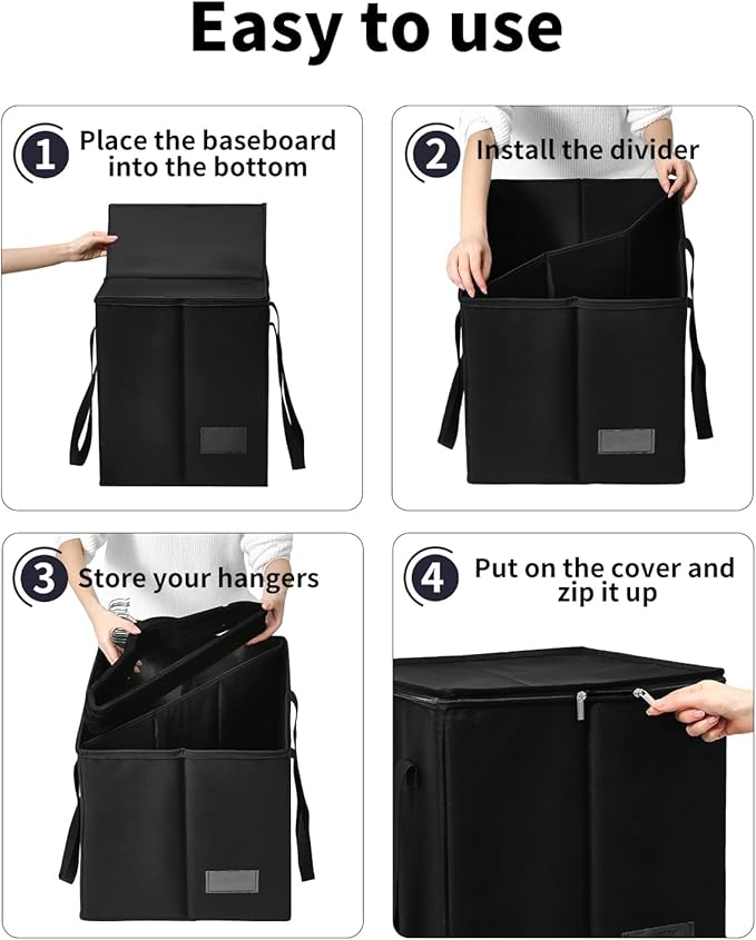 Qozary Clothes Hanger Organizer Bag-Rigid Hanger Storage Containers with Lid for Dustproof, Large Hanger Holder, Sturdy Caddy Organizer Box with Handle-Keep Item Separate