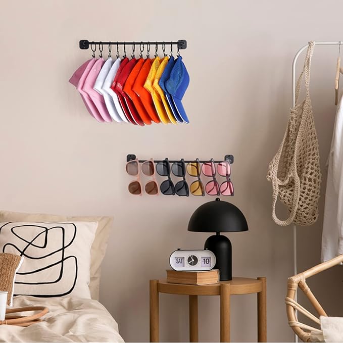 Hat Rack for Wall 24 Baseball Caps Modern Metal Hat Organizer with 24 Clips Hat Holder Wall-Mounted Storage Display for Closet Bedroom Entryway Laundry 2 Pack