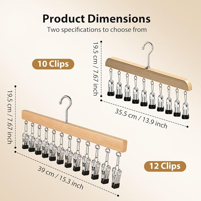 Legging Hangers for Closet, 2026 New Closet Organizer with Clips, 360° Rotating Space Saving Hanging Closet Organizer for Leggings Socks Hats Jeans (Brown-12 Clips, 2PCS)