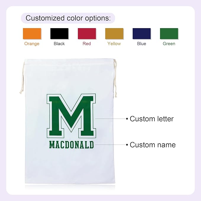 Personalized Initial Name Laundry Bag Custom College Dorm Room Essentials for Girls Guys Dirty Clothes Travel Laundry Bags with Drawstring Strap 19.29"Wx26.77"H